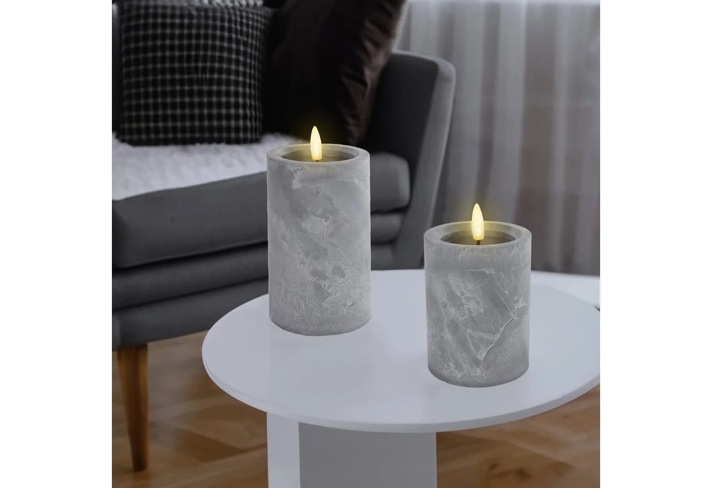 Spetebo LED Kerze in Beton Optik warm weiß mit Timer 2er Set - Bild 4