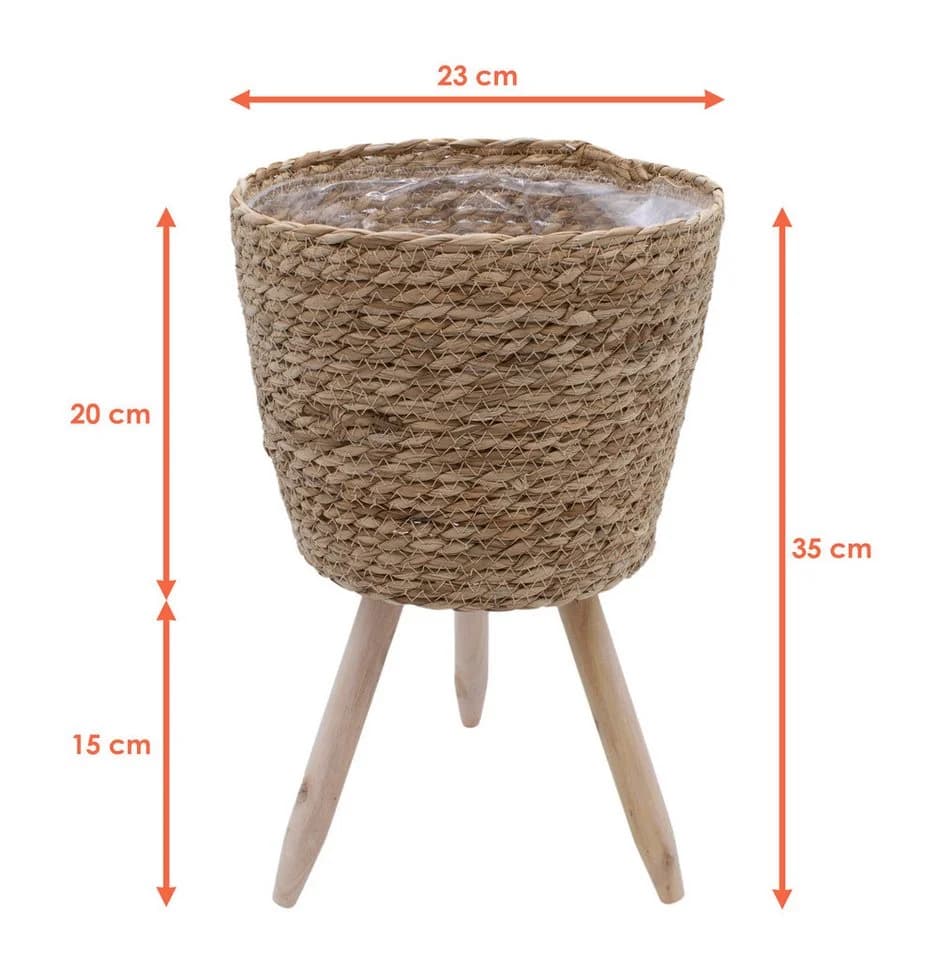 Spetebo Blumenständer aus Stroh mit Holzbeinen