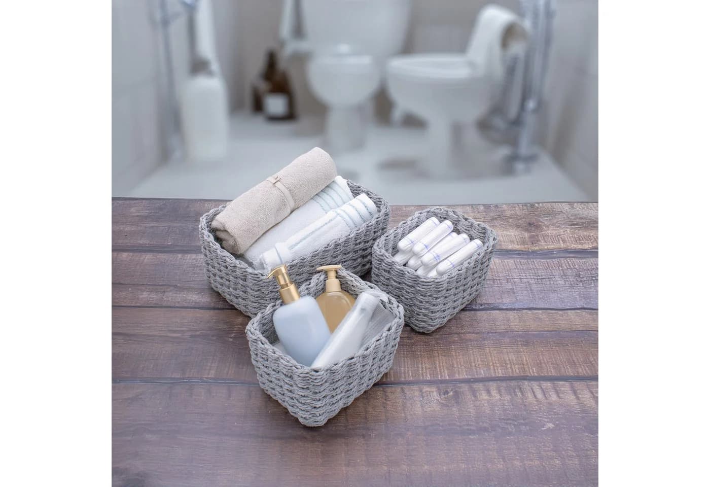 Spetebo Aufbewahrungskorb 3er Set Grau Papier-Rattan - Bild 5
