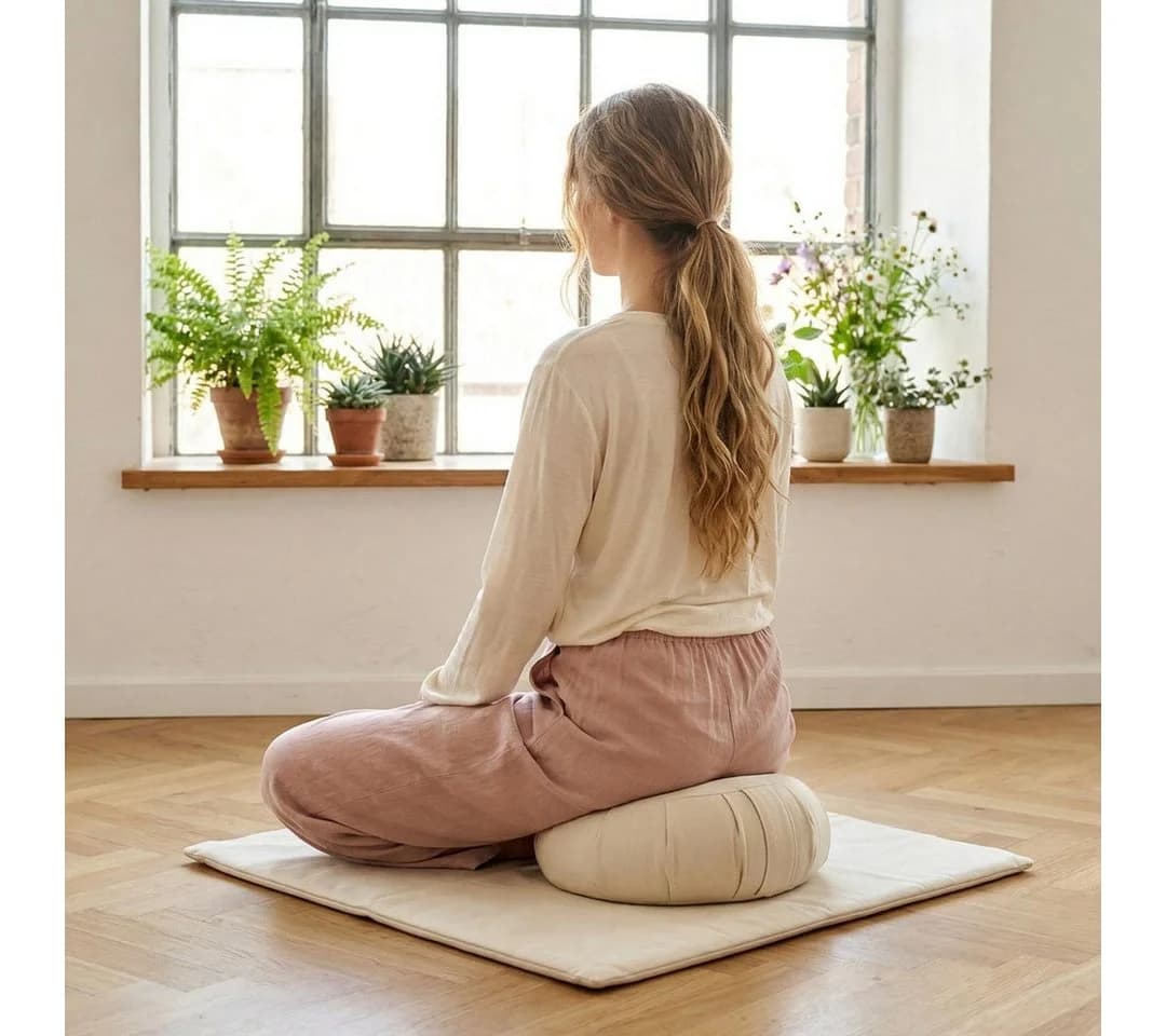 Sonodrum Meditationskissen Rund Zafu Buchweizenfüllung Beige - Bild 3