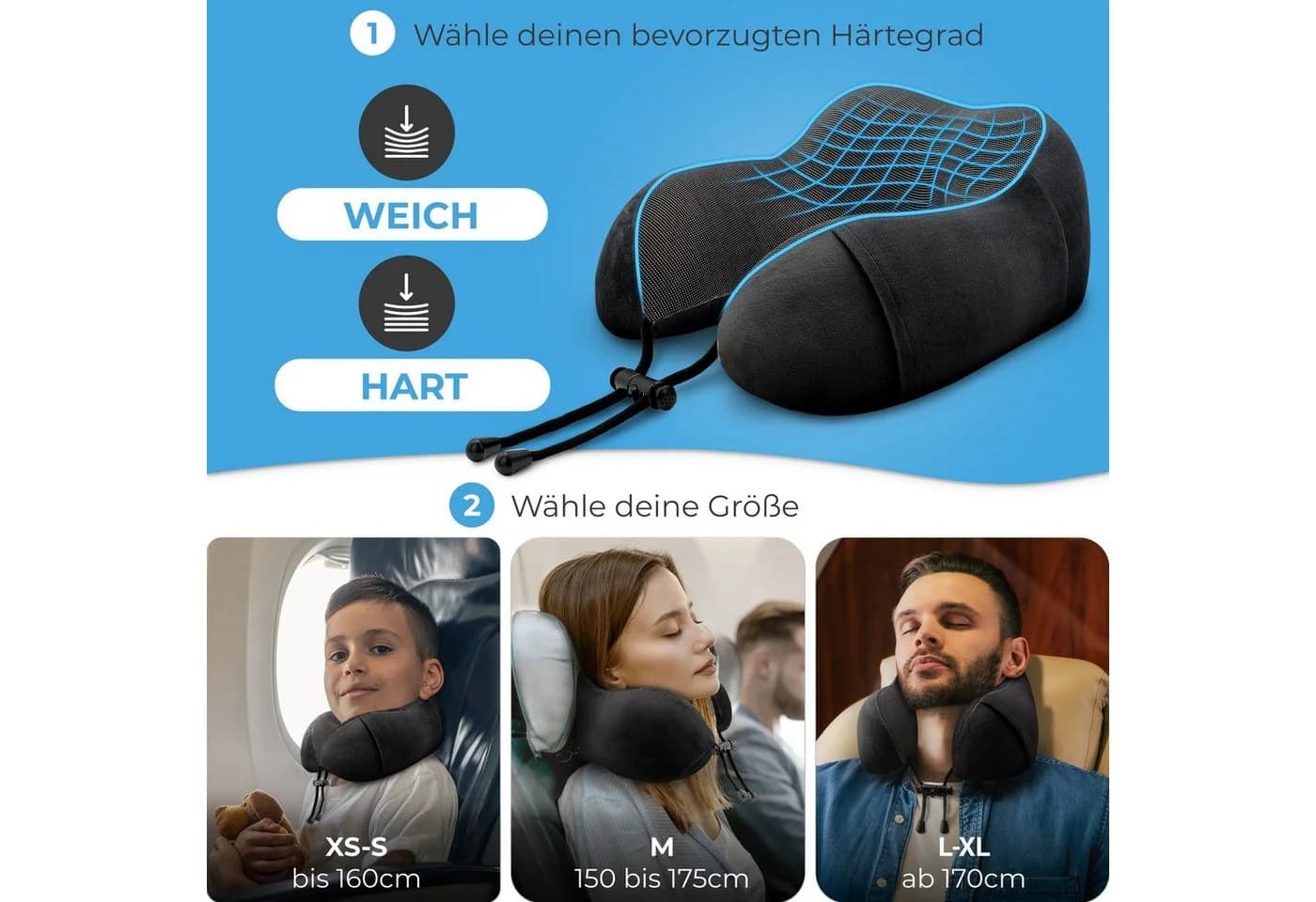 Styngard Nackenkissen Reisekissen Memory-Foam inkl. Schlafmaske und Ohrstöpsel - Bild 3