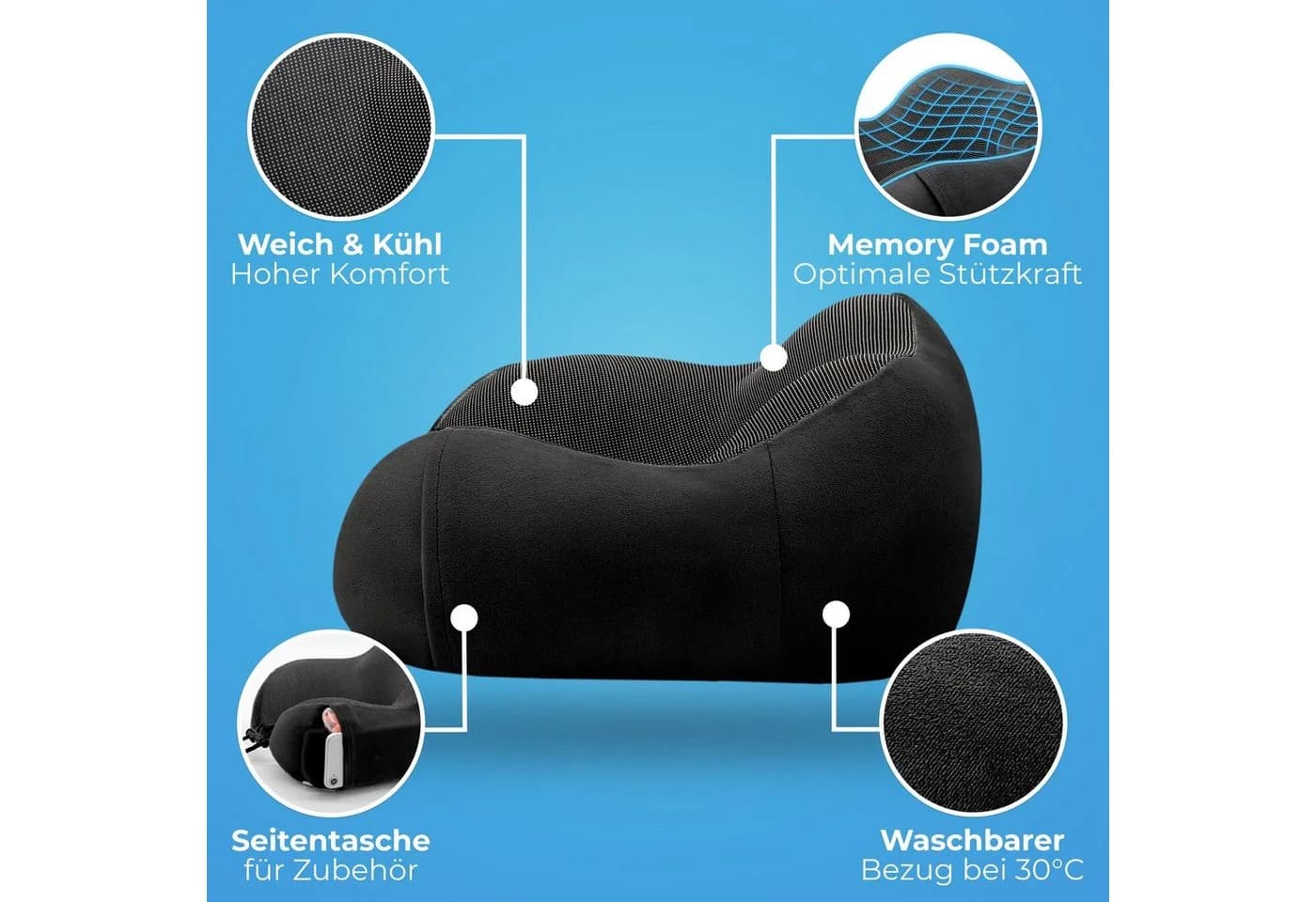 Styngard Nackenkissen Reisekissen Memory-Foam inkl. Schlafmaske und Ohrstöpsel - Bild 4