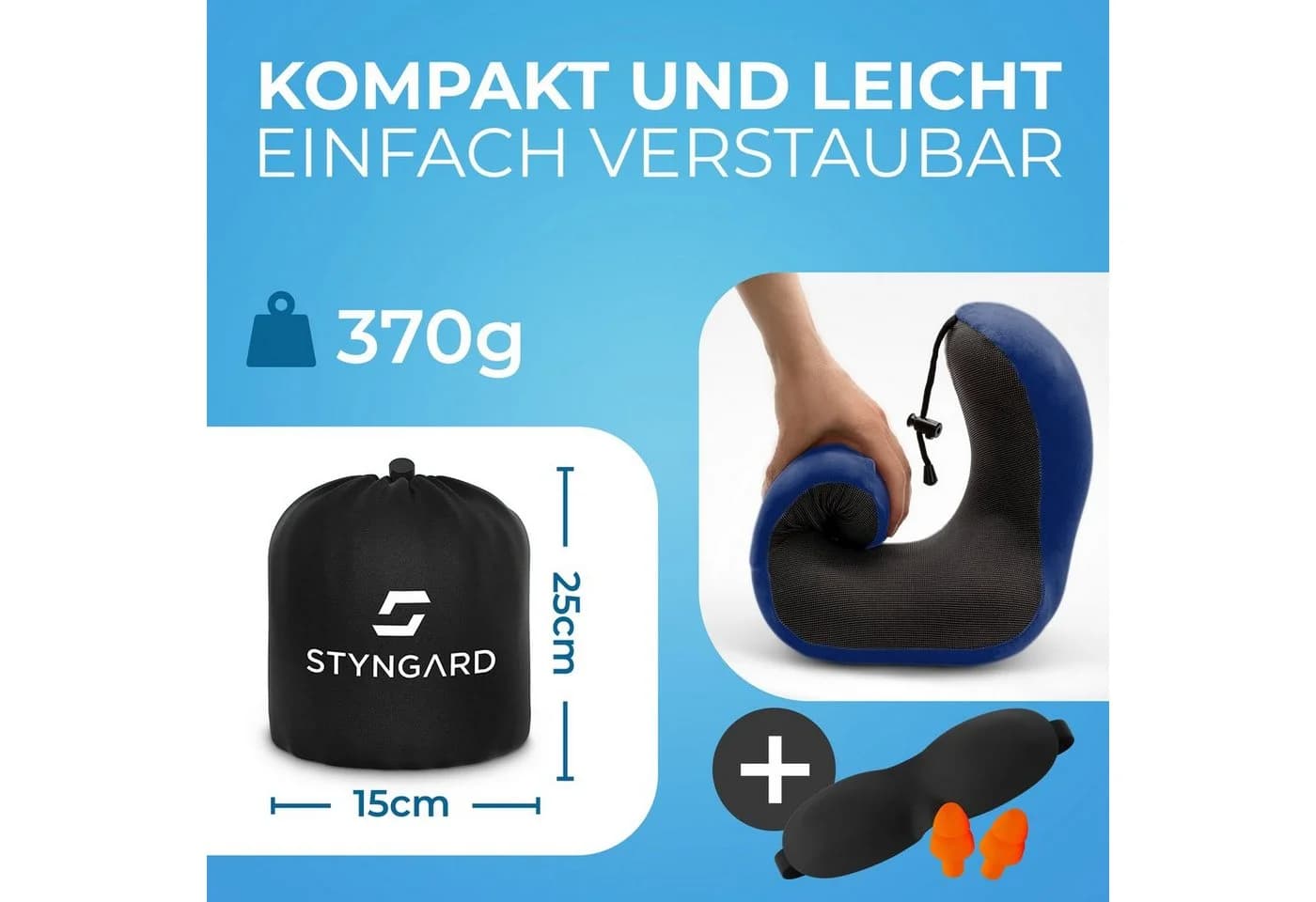 Styngard Nackenkissen Reisekissen Memory-Foam inkl. Schlafmaske und Ohrstöpsel - Bild 5