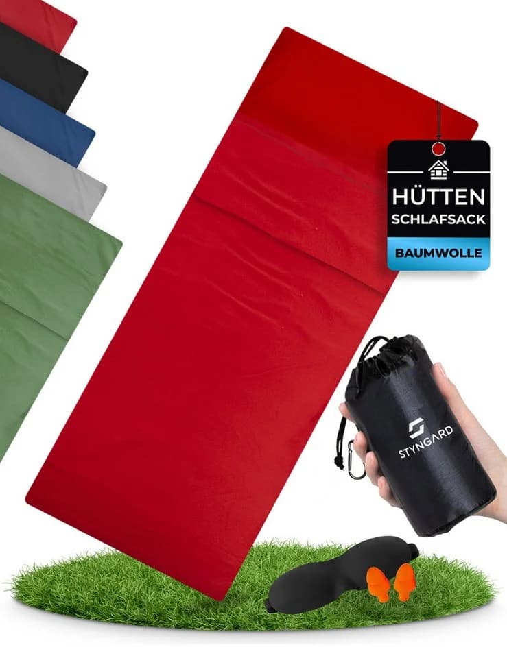 Styngard Schlafsackinlett Hüttenschlafsack Baumwolle Ultraleicht Rot - Bild 2
