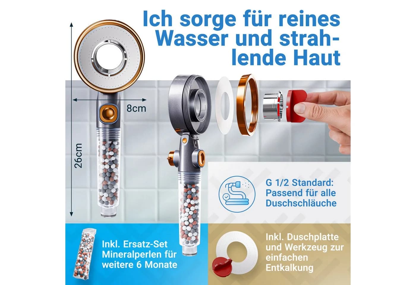 Lobenswerk Duschbrause mit Boost-Funktion Mineralperlenfilter Bronze