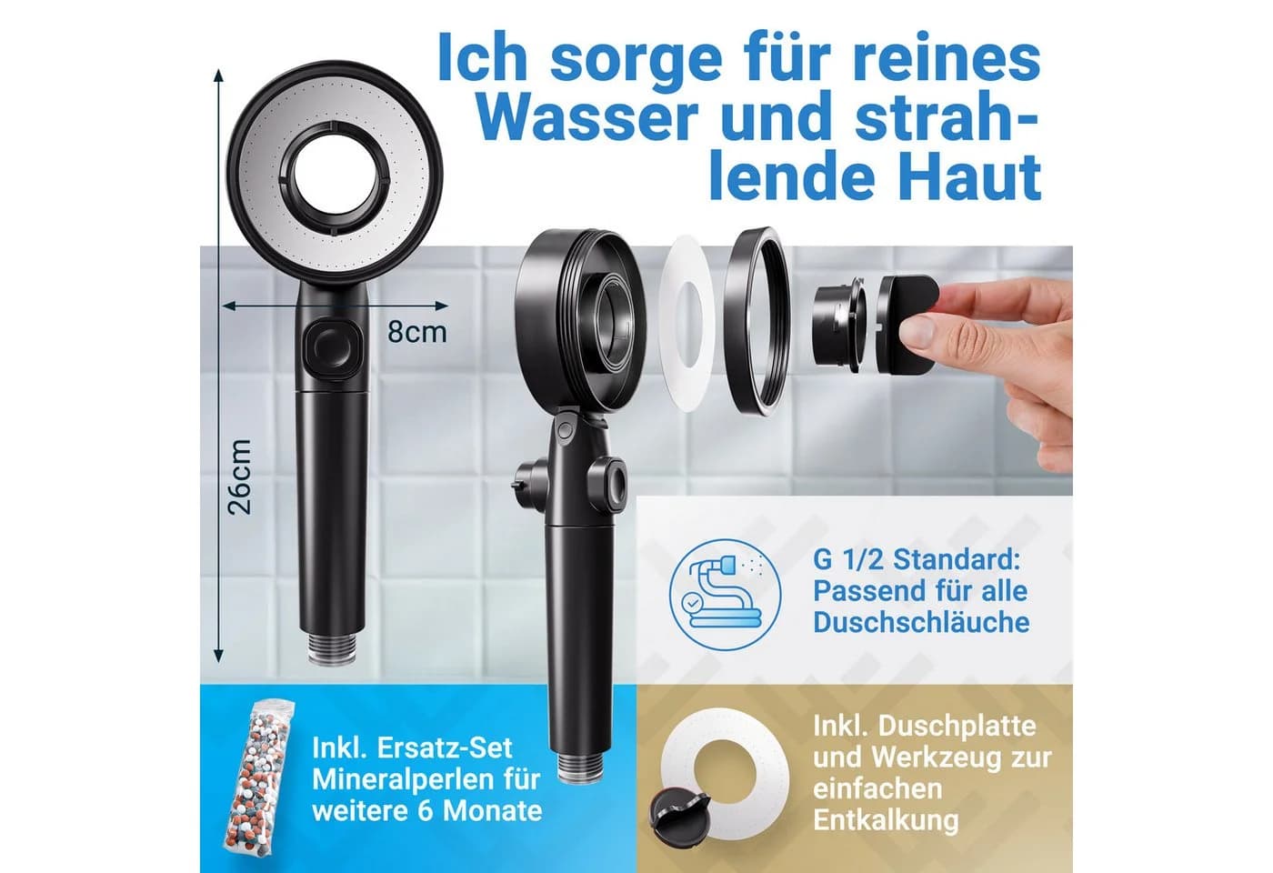 Lobenswerk Duschbrause mit Boost-Funktion und Mineralperlenfilter