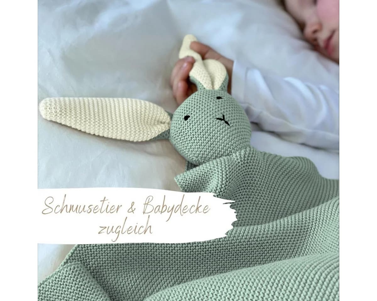 DIKOS Babydecke 100% BIO Baumwolle Strickmuster Hasen Geschenkset - Bild 4