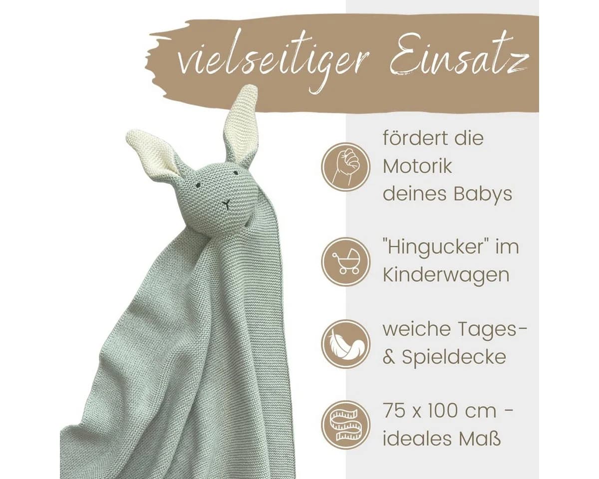 DIKOS Babydecke 100% BIO Baumwolle Strickmuster Hasen Geschenkset - Bild 5