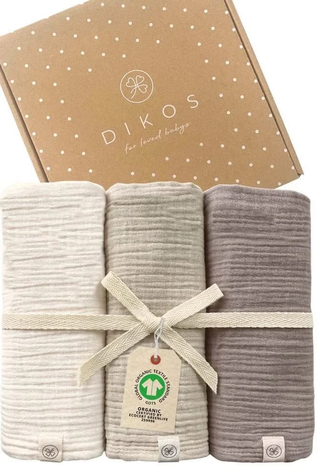 DIKOS Babydecke Mulltücher 3er-SET Gekreppt Bio-Baumwolle Grau - Bild 2
