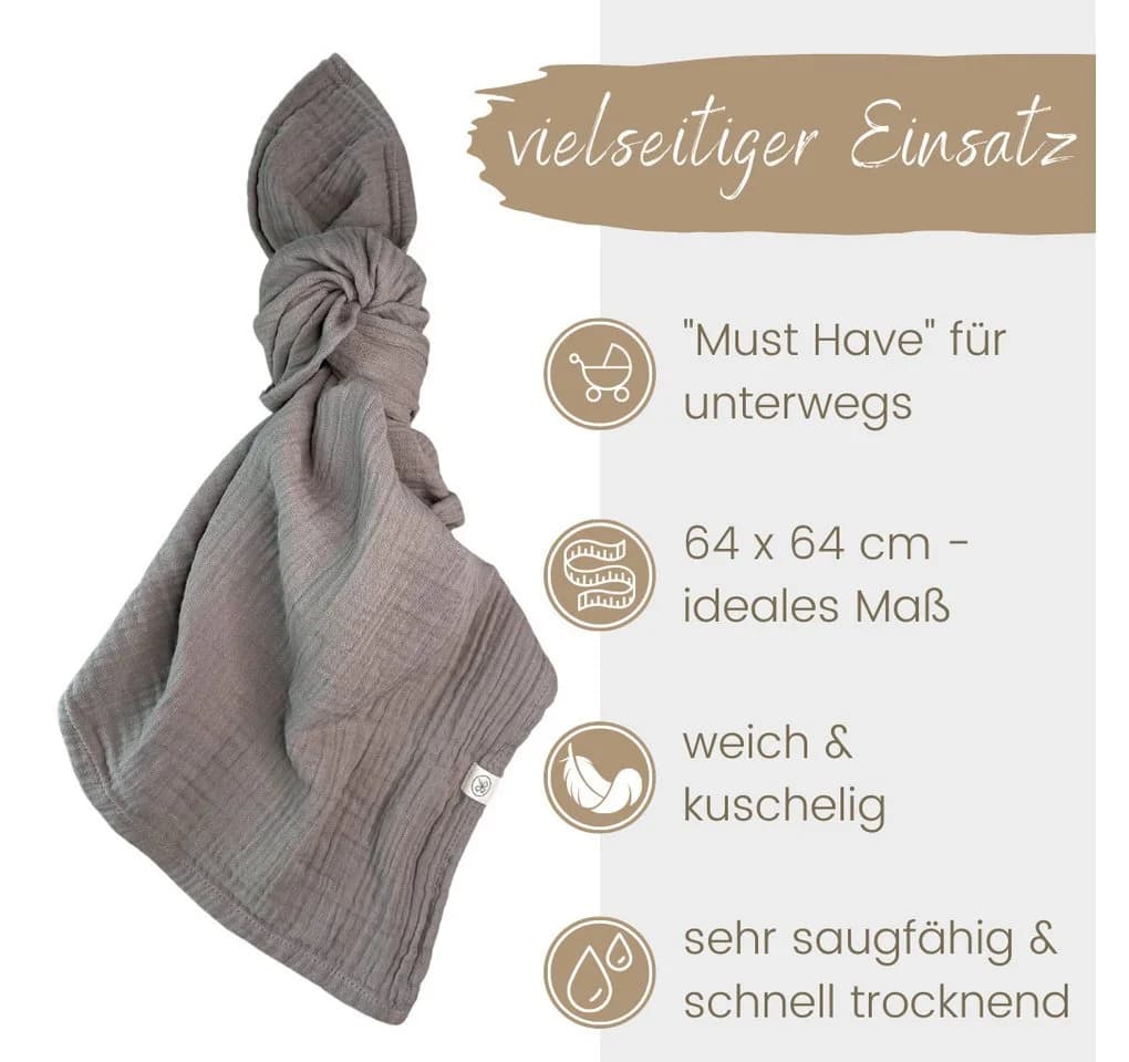 DIKOS Babydecke Mulltücher 3er-SET Gekreppt Bio-Baumwolle Grau - Bild 5
