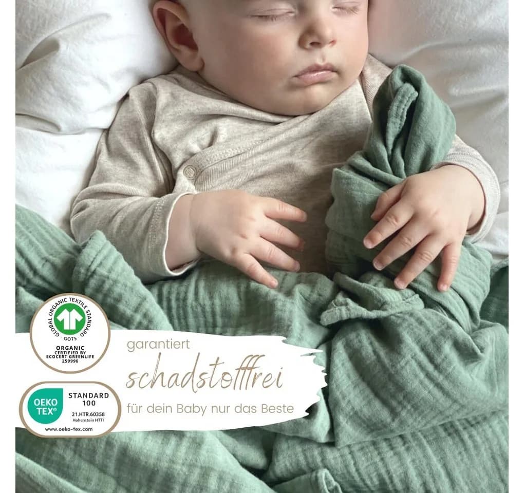 DIKOS Babydecke Mulltücher 4er-SET Gekreppt BIO-Baumwolle Mint Creme - Bild 3