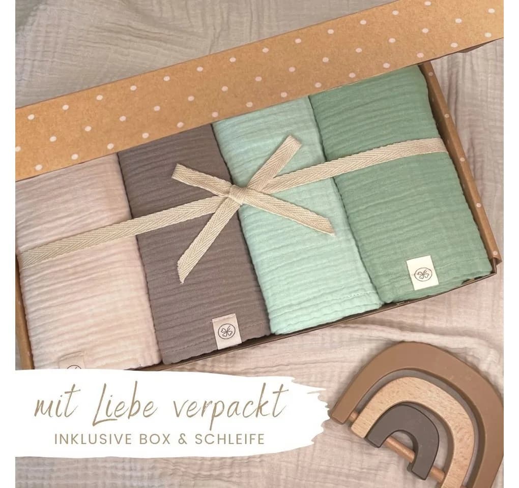 DIKOS Babydecke Mulltücher 4er-SET Gekreppt BIO-Baumwolle Mint Creme - Bild 4