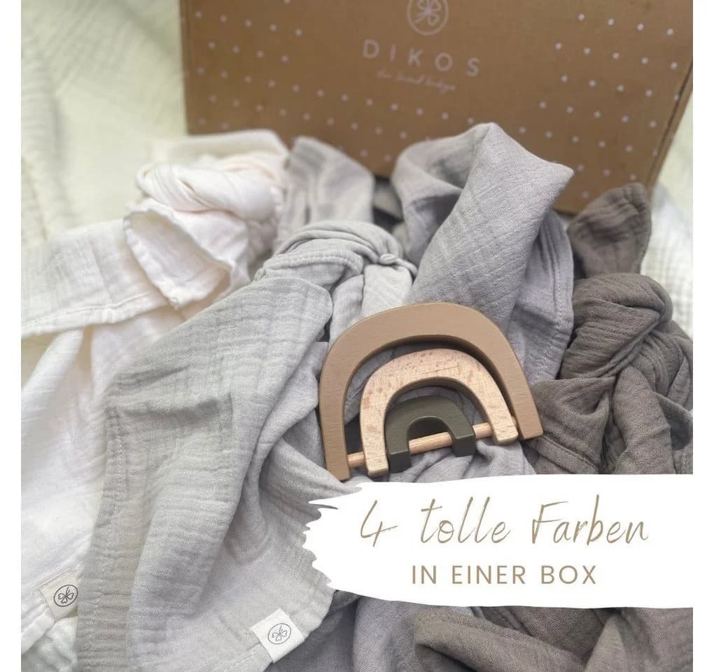 DIKOS Babydecke Mulltücher 4er-SET Gekreppt BIO-Baumwolle Grau/Beige