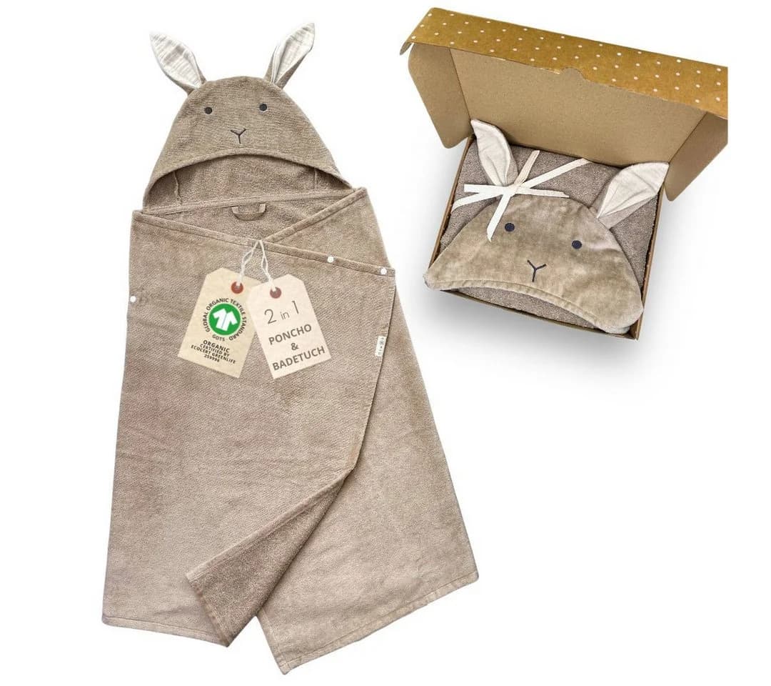 DIKOS Kapuzenhandtuch Badeponcho Baby Kinder Taupe/Altrosa, 100% Bio-Baumwolle - Bild 2