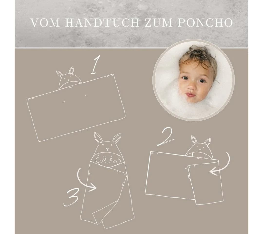 DIKOS Kapuzenhandtuch Badeponcho Baby Kinder Taupe/Altrosa, 100% Bio-Baumwolle - Bild 3
