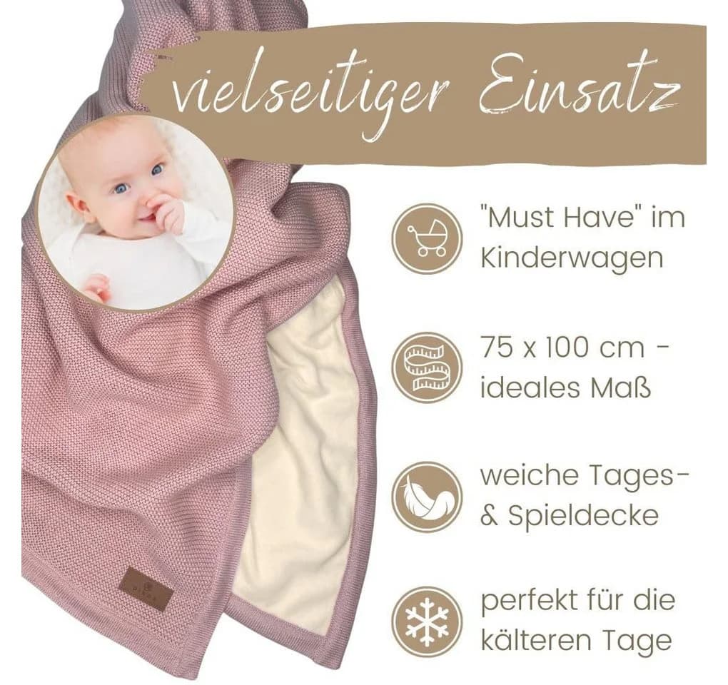 DIKOS Babydecke Winterdecke Neugeborene Altrosa Grau Baumwolle/Velours OEKO-TEX® - Bild 5