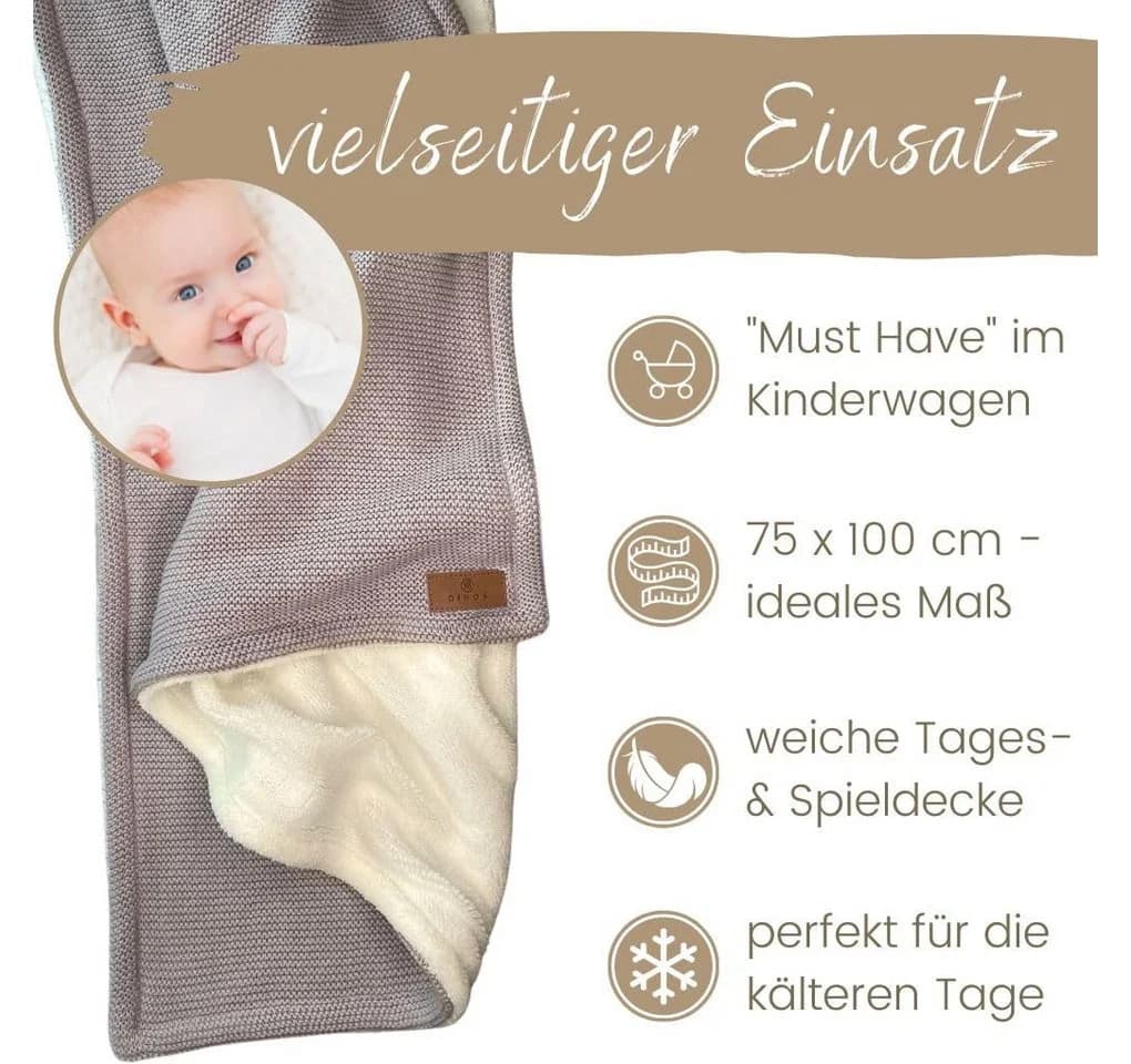 DIKOS Babydecke Winterdecke Neugeborene Baumwolle/Fleece OEKO-TEX® Kinderwagendecke Altrosa/Grau - Bild 5