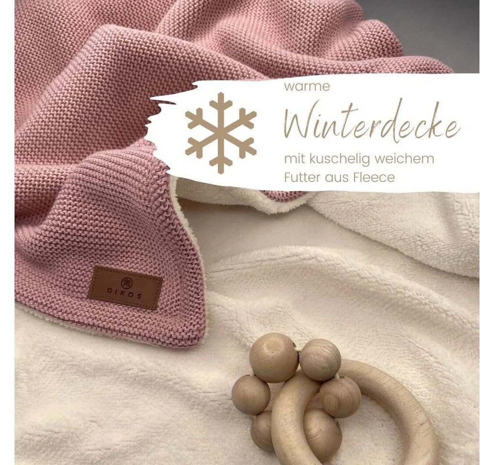 DIKOS Babydecke Winterdecke Neugeborene Baumwolle Fleece OEKO-TEX® Kinderwagendecke Altrosa/Grau