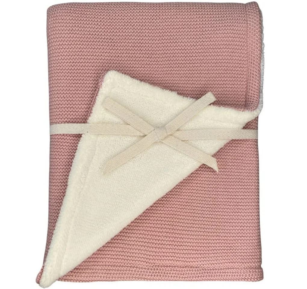 DIKOS Babydecke Winterdecke Neugeborene Baumwolle Fleece OEKO-TEX® Kinderwagendecke Altrosa/Grau - Bild 2
