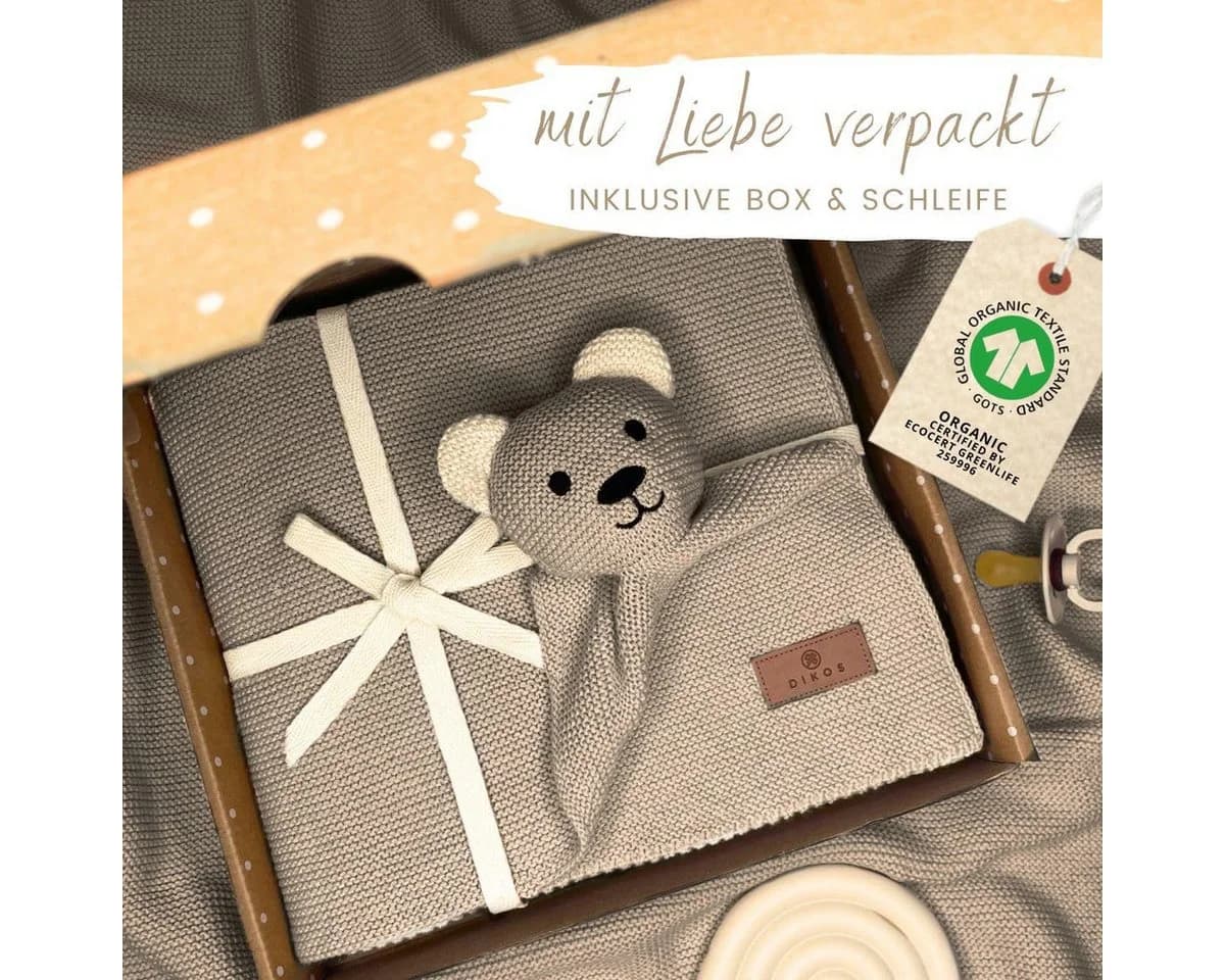 DIKOS Babydecke SCHMUSE-Bär 100% Bio Baumwolle Geschenkset