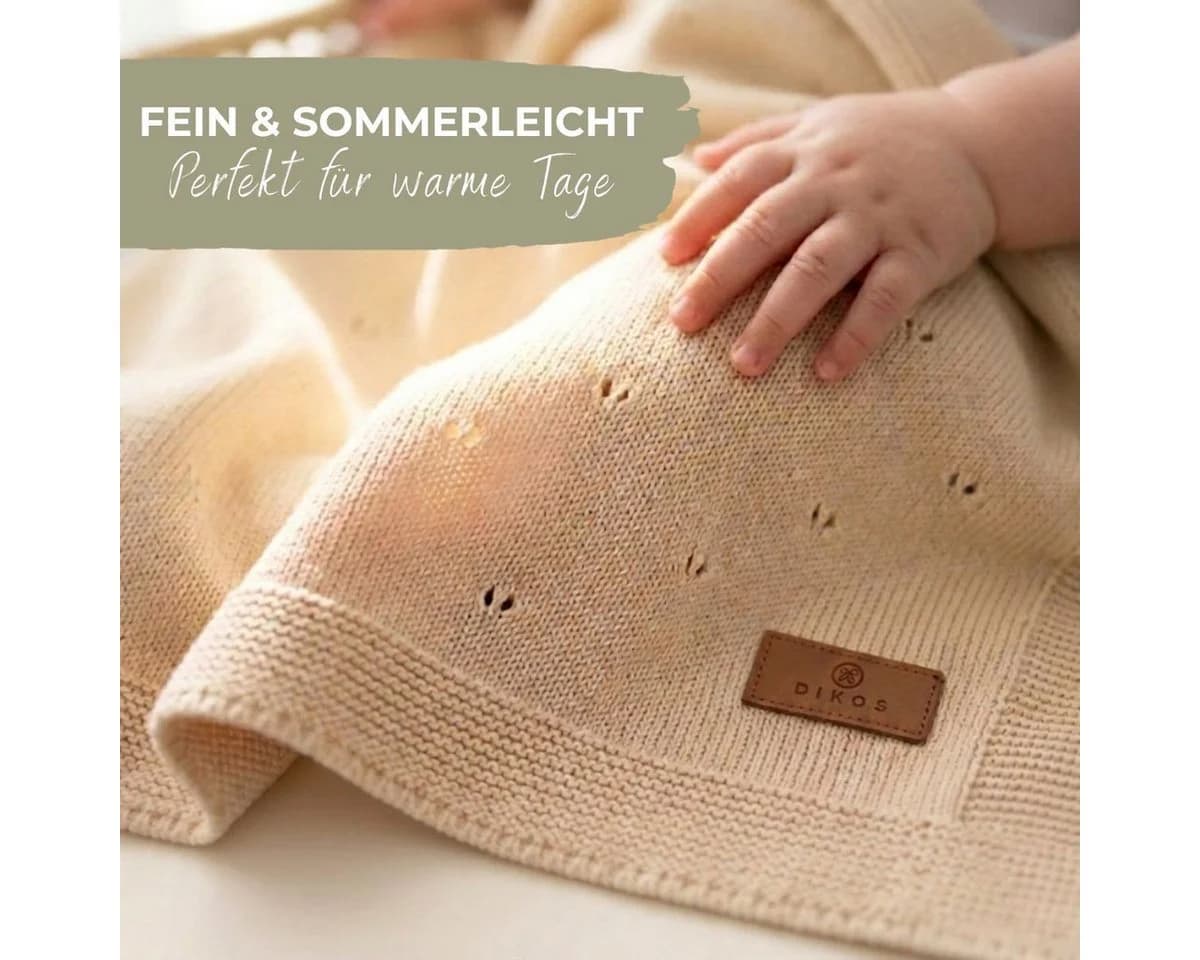 DIKOS Babydecke 100% Bio Baumwolle Strickdecke Beige