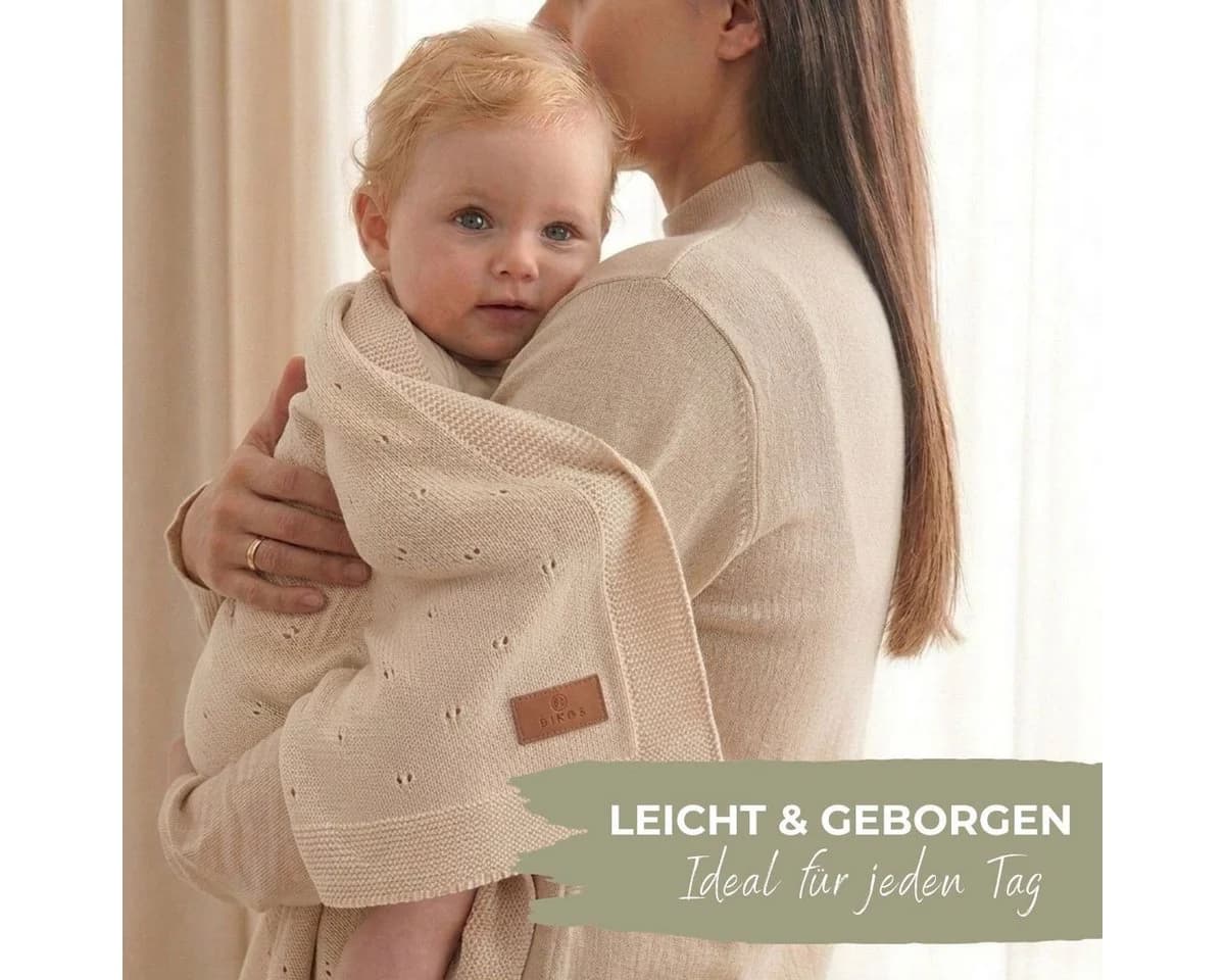 DIKOS Babydecke 100% Bio Baumwolle Strickdecke Beige - Bild 3