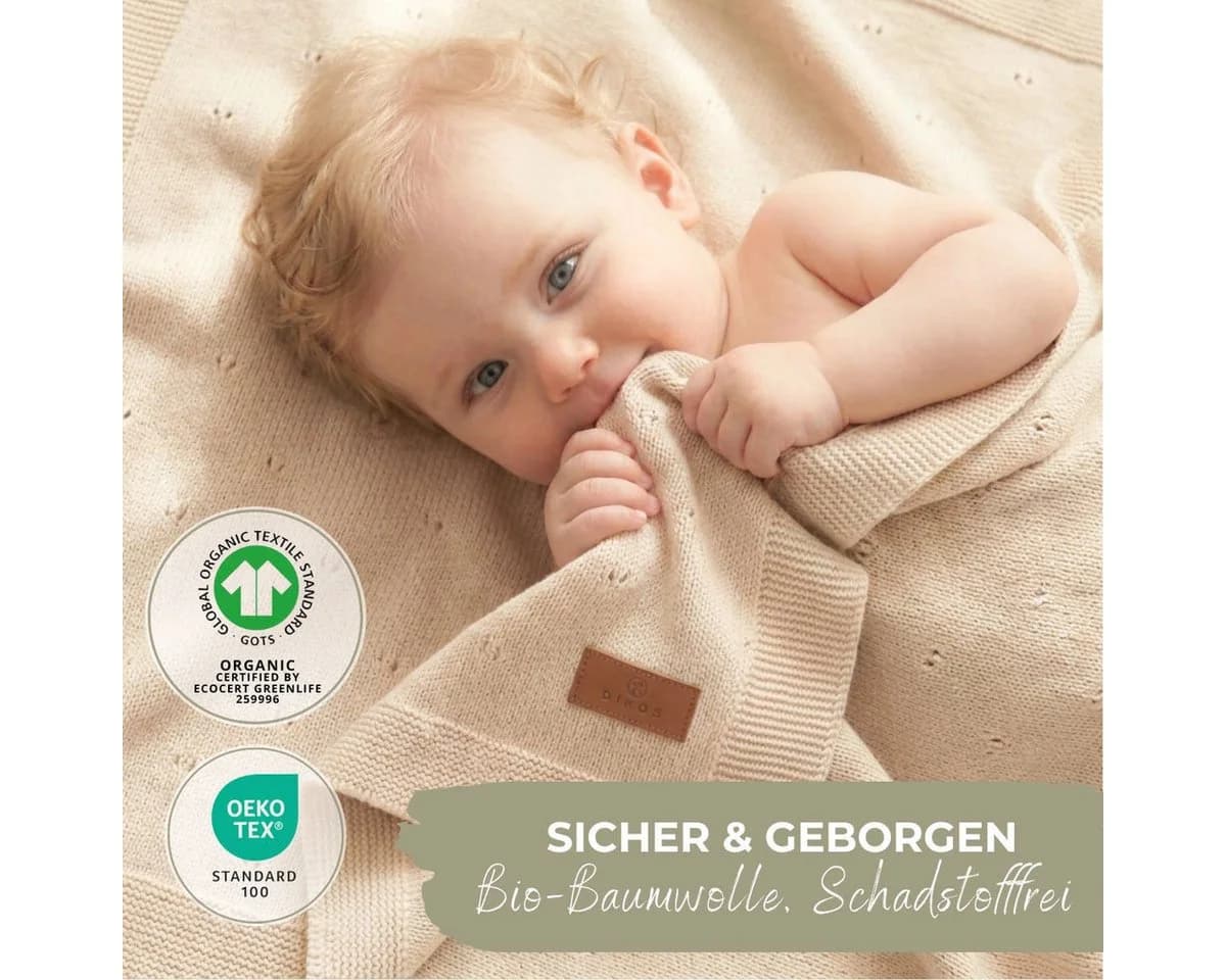 DIKOS Babydecke 100% Bio Baumwolle Strickdecke Beige - Bild 5