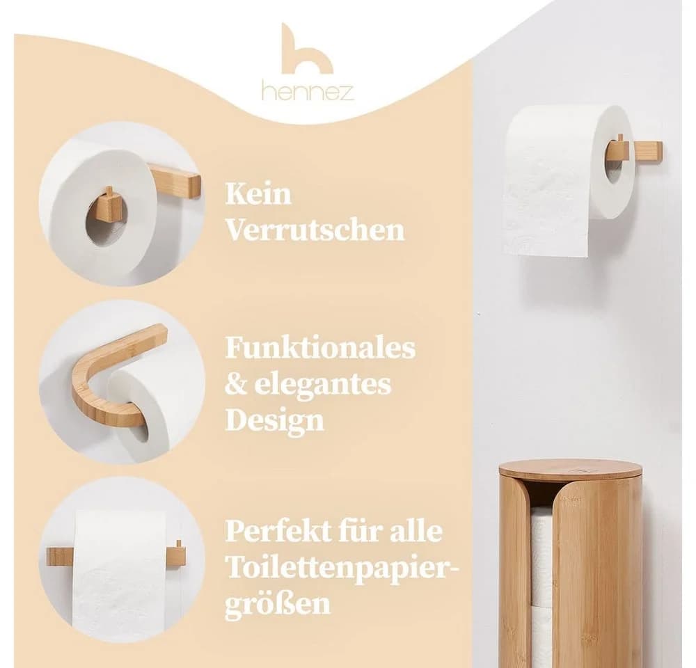 HENNEZ Toilettenpapierhalter "Evan" Akazie Modern Selbstklebend