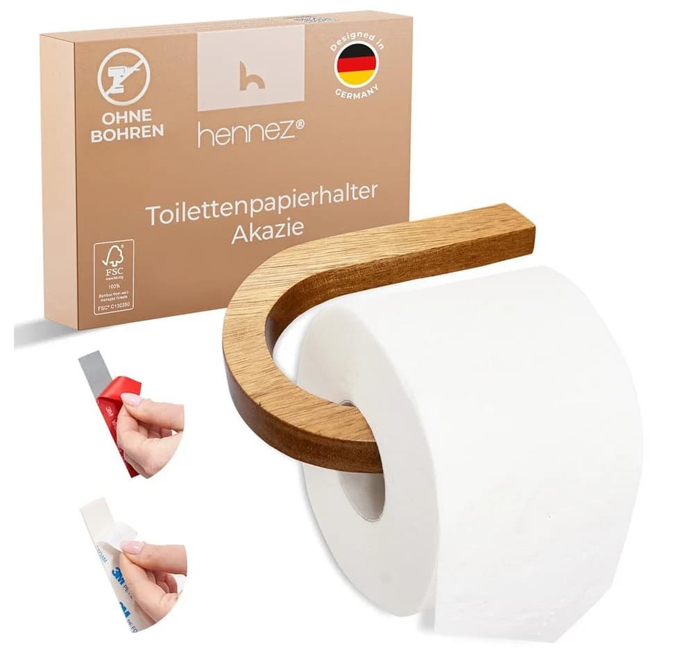 HENNEZ Toilettenpapierhalter "Evan" Akazie Modern Selbstklebend - Bild 2