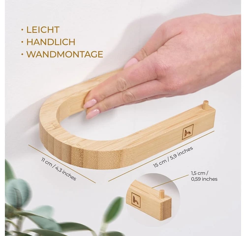 HENNEZ Toilettenpapierhalter "Evan" Akazie Modern Selbstklebend - Bild 3