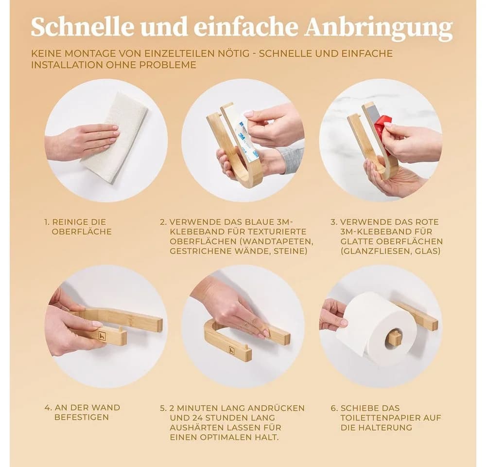 HENNEZ Toilettenpapierhalter "Evan" Akazie Modern Selbstklebend - Bild 5