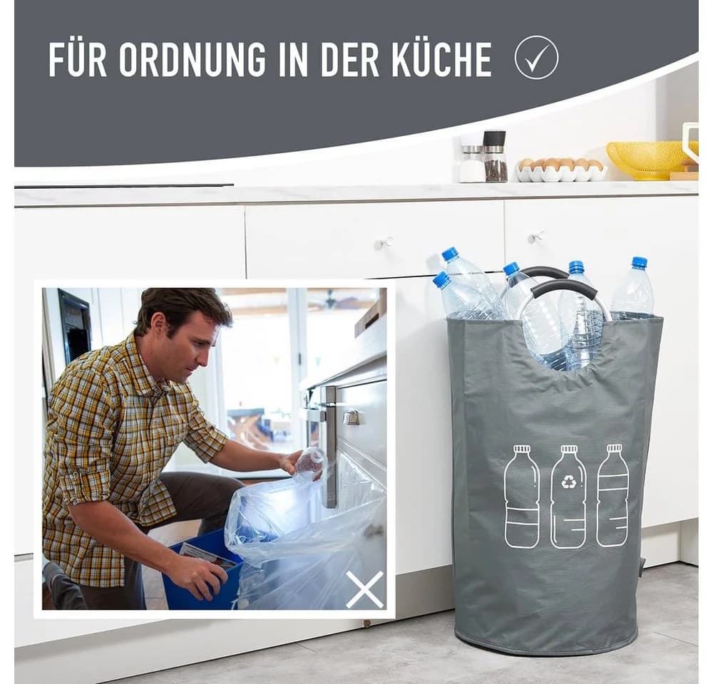 WELLENBORG Flaschensammler Grau 82L Faltbar Korb mit Griff - Bild 3