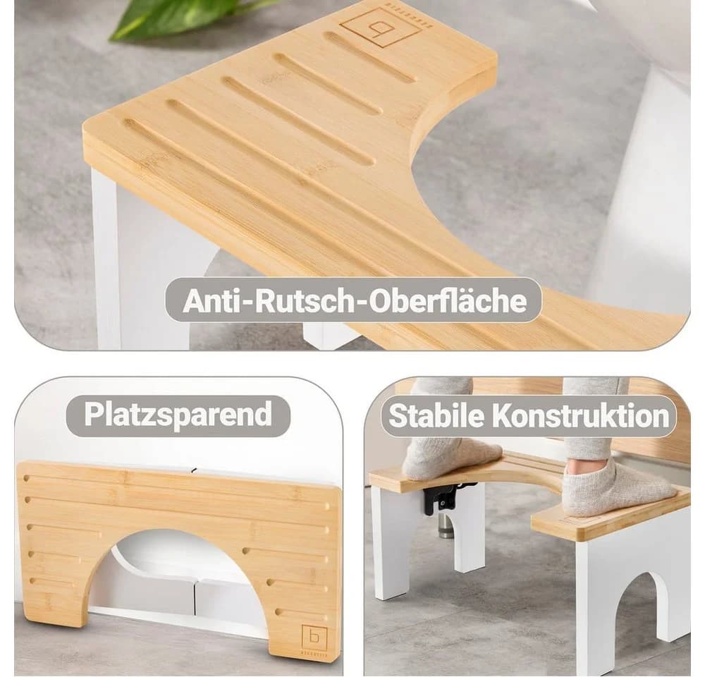 Benkstein Fußhocker Bambus Toilettenhocker Erwachsene klappbar - Bild 3