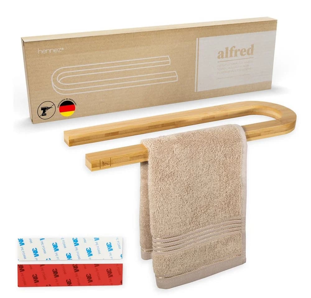 HENNEZ Handtuchhalter Bambus ohne Bohren Wand Bad - Bild 2