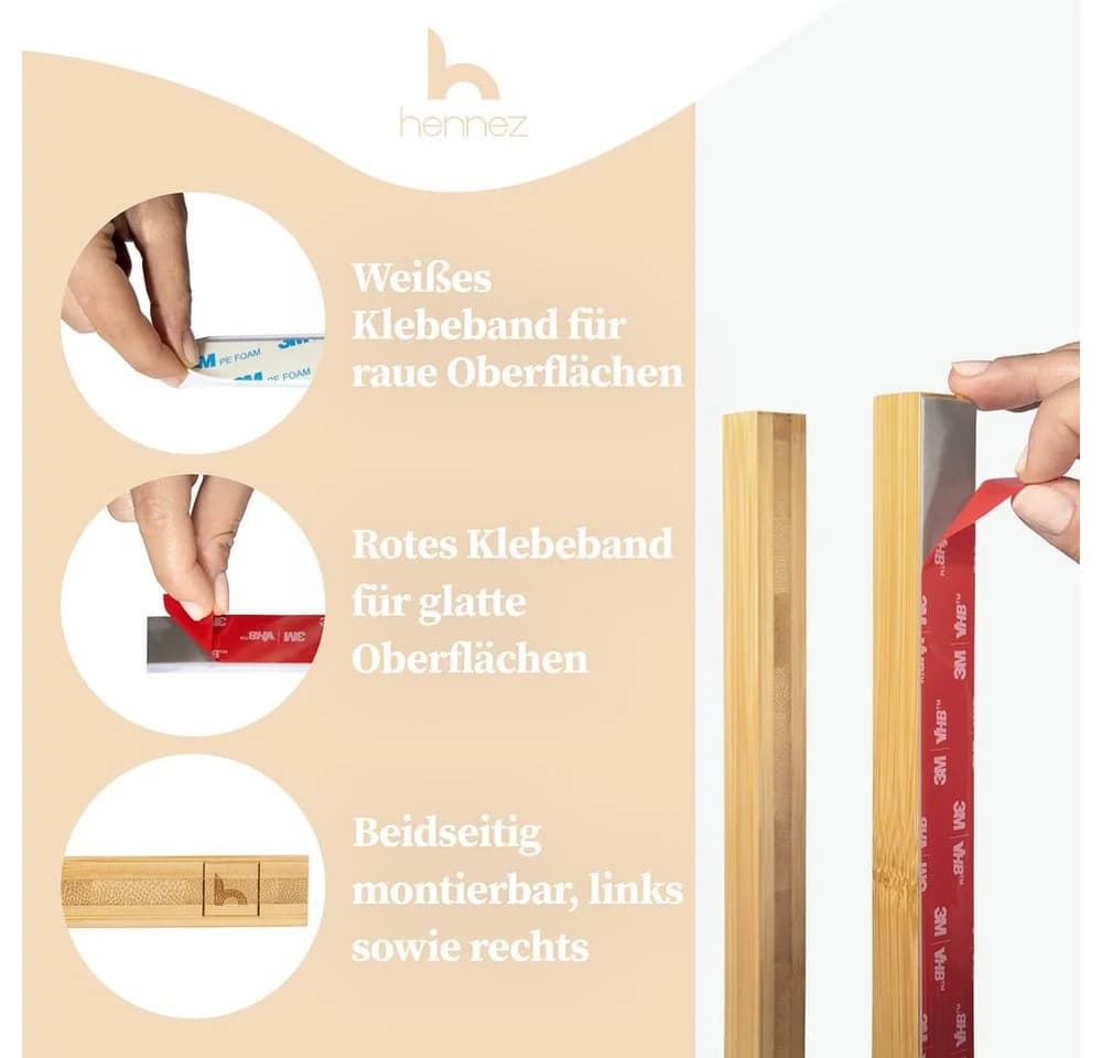 HENNEZ Handtuchhalter Bambus ohne Bohren Wand Bad - Bild 3
