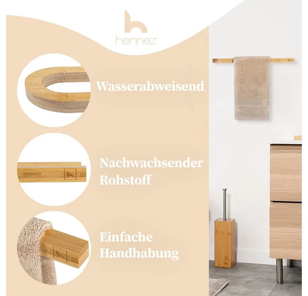 HENNEZ Handtuchhalter Bambus ohne Bohren Wand Bad - Bild 5