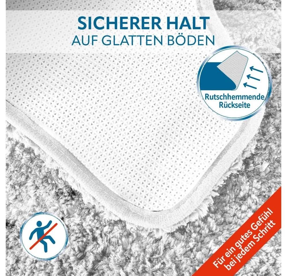 Benkstein WC-Vorleger Set 2-teilig Grau Polyester 1700g/m² rutschfest - Bild 5