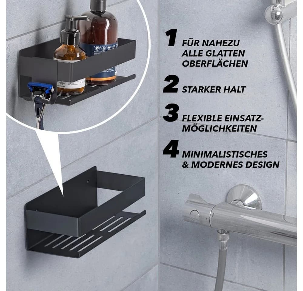 Benkstein Duschablage 2er-Set Schwarz Edelstahl mit Hakenleiste - Bild 3
