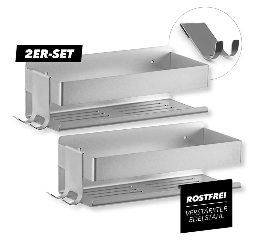 Benkstein Duschablage 2er-Set Silber Edelstahl mit Hakenleiste - Bild 2
