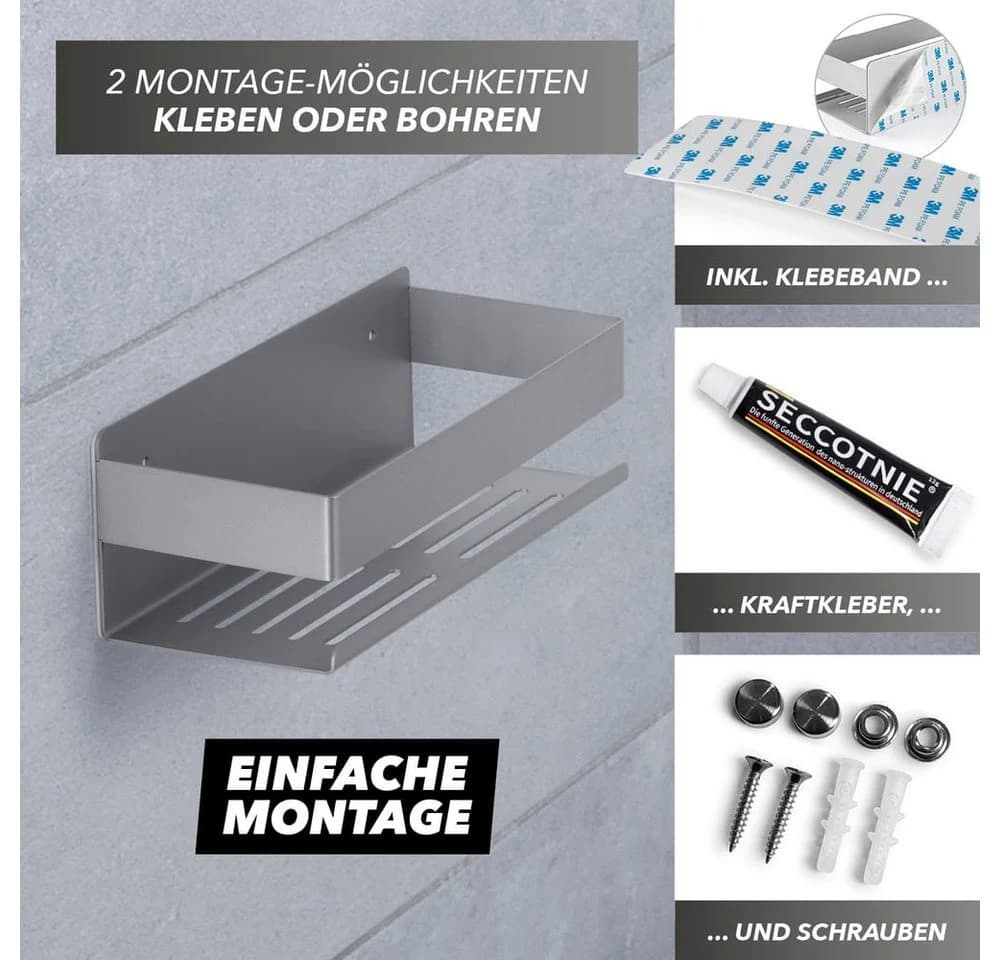 Benkstein Duschablage 2er-Set Silber Edelstahl mit Hakenleiste - Bild 4