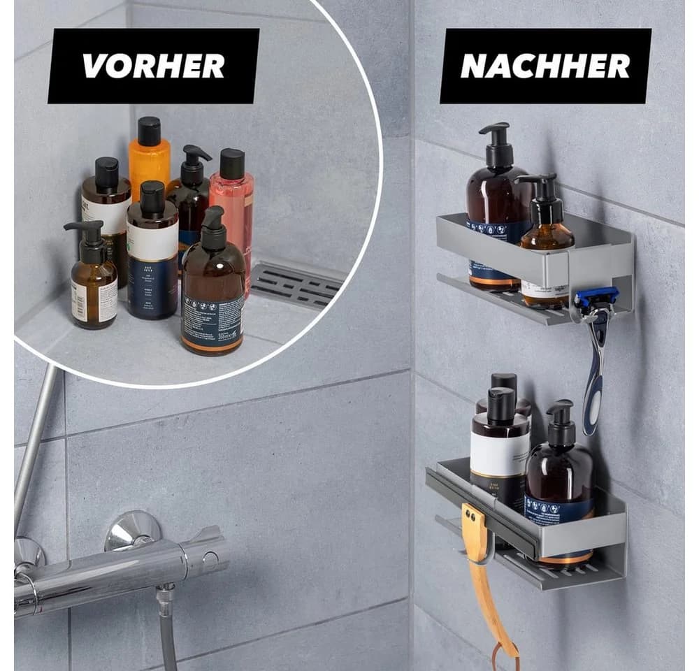 Benkstein Duschablage 2er-Set Silber Edelstahl mit Hakenleiste - Bild 5