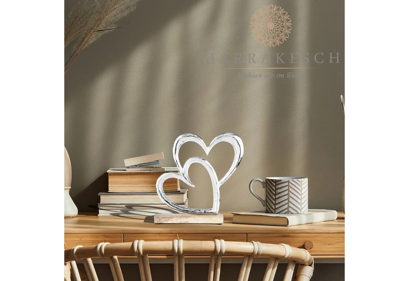 Marrakesch Orient & Mediterran Interior Dekoobjekt Herz Silber Braun Handarbeit - Bild 3