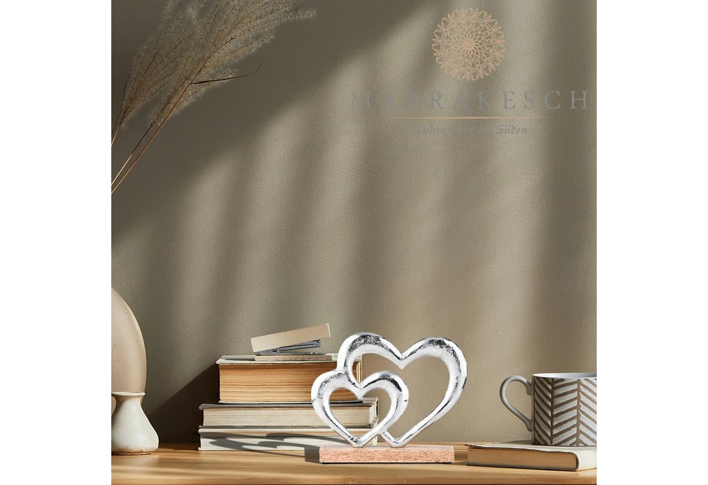 Marrakesch Orient & Mediterran Interior Herz-Dekoaufsteller Amour Silber Braun - Bild 3