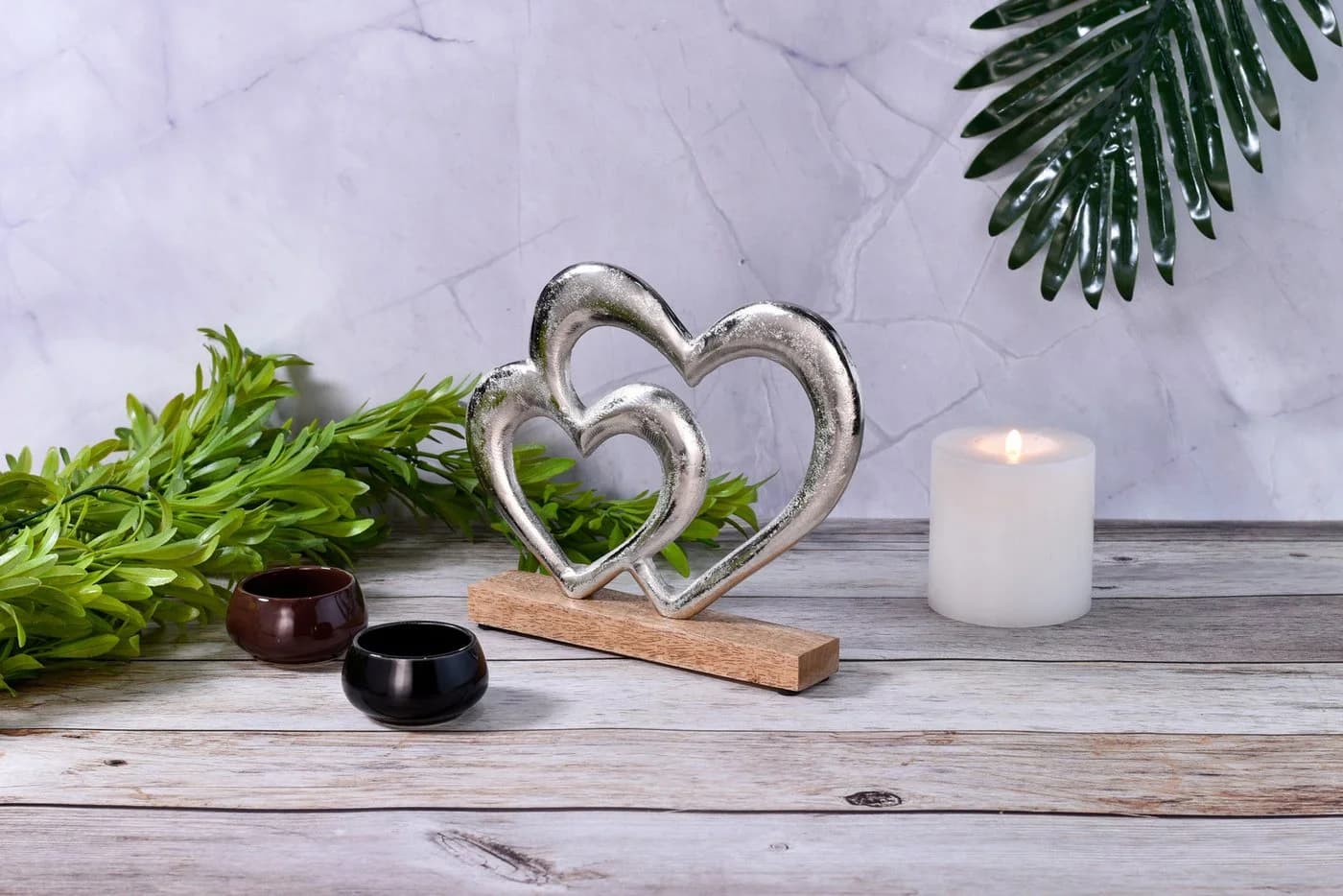 Marrakesch Orient & Mediterran Interior Herz-Dekoaufsteller Amour Silber Braun - Bild 5