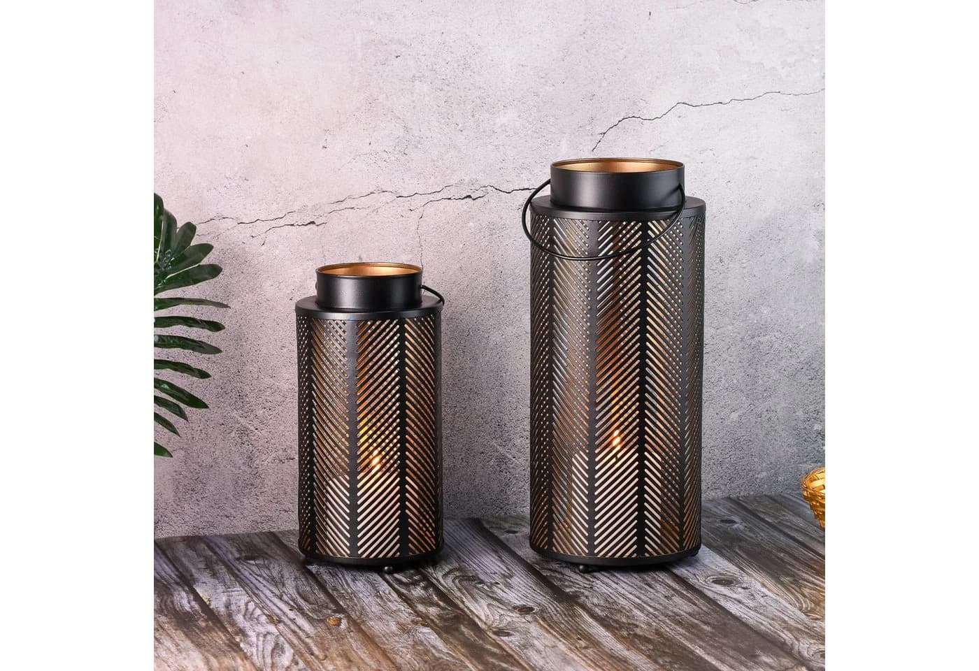 Marrakesch Orient & Mediterran Interior Kerzenlaterne Schwarz/Gold Metall