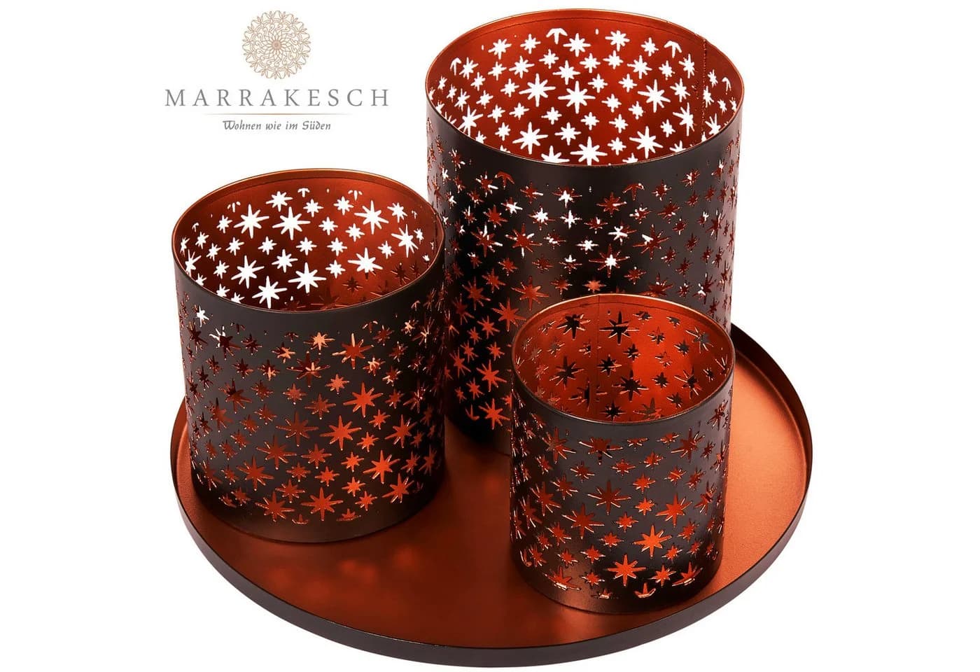 Marrakesch Orientalisches Teelichthalter-Set Schwarz mit Tablett