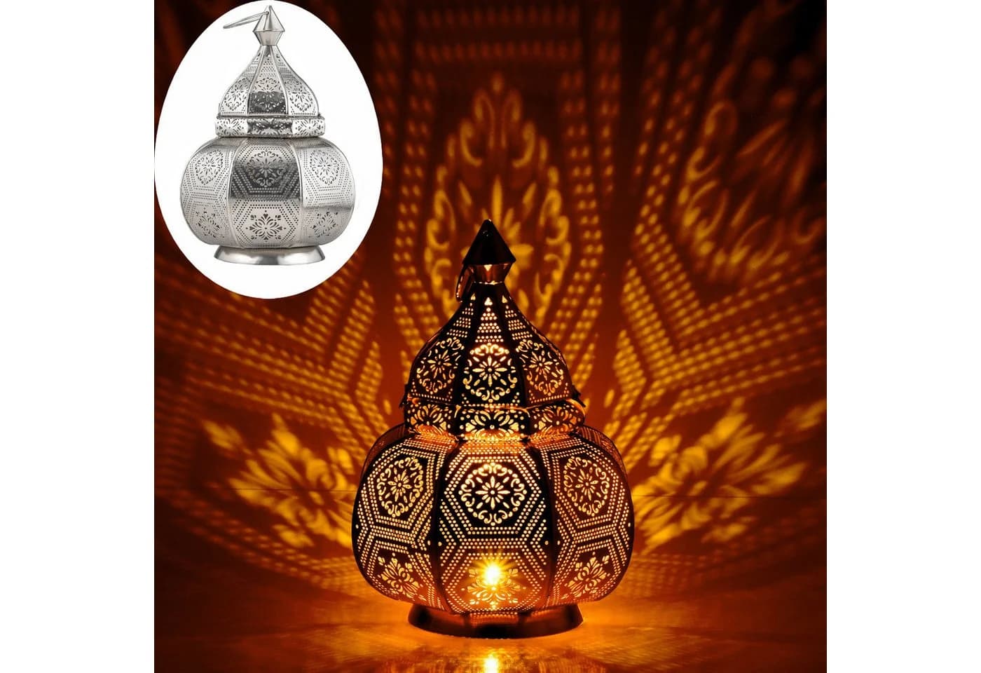 Marrakesch Orient & Mediterran Nachttischlampe Mahana Silber - Bild 2