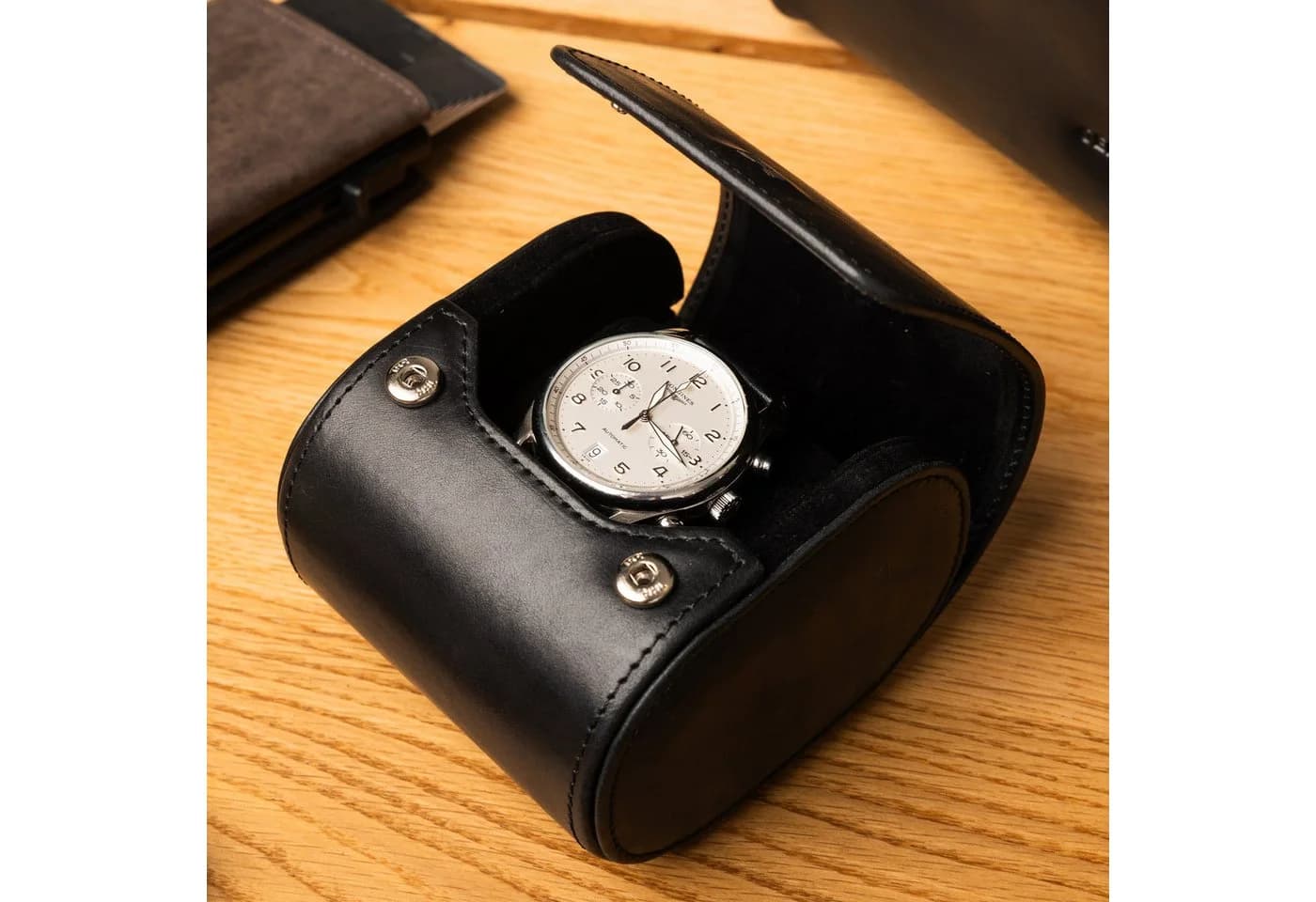 Gentlemen's Uhrenbox Echtleder Schwarz mit Samt-Innenfutter - Bild 3