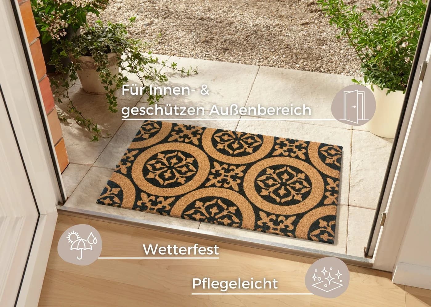 HANSE HOME Fußmatte Ornaments Braun Schwarz Kokos Rutschfest