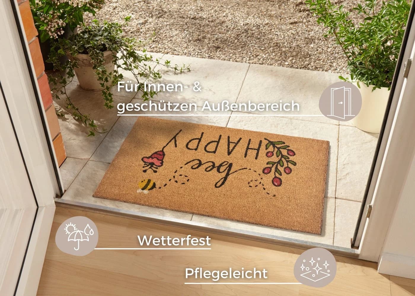 HANSE HOME Fußmatte Bee Happy Braun Kokos Rutschfest